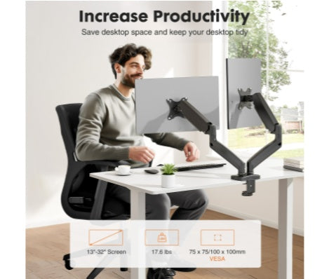 Dual Monitor Gas Spring Desk Mount – Adjustable Monitor Arm Stand