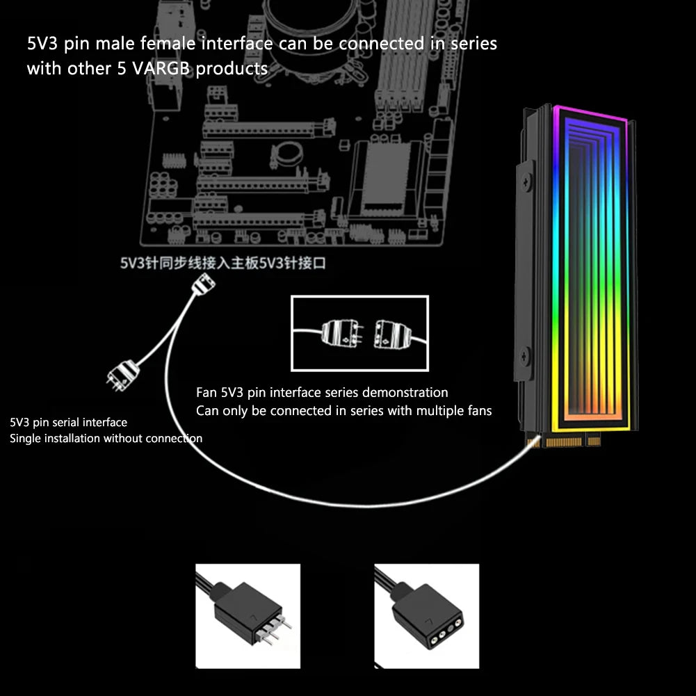 5V 3Pin ARGB M.2 SSD Heatsink Cooler – Aura Sync RGB Aluminum Radiator for NVMe 2280 SSD