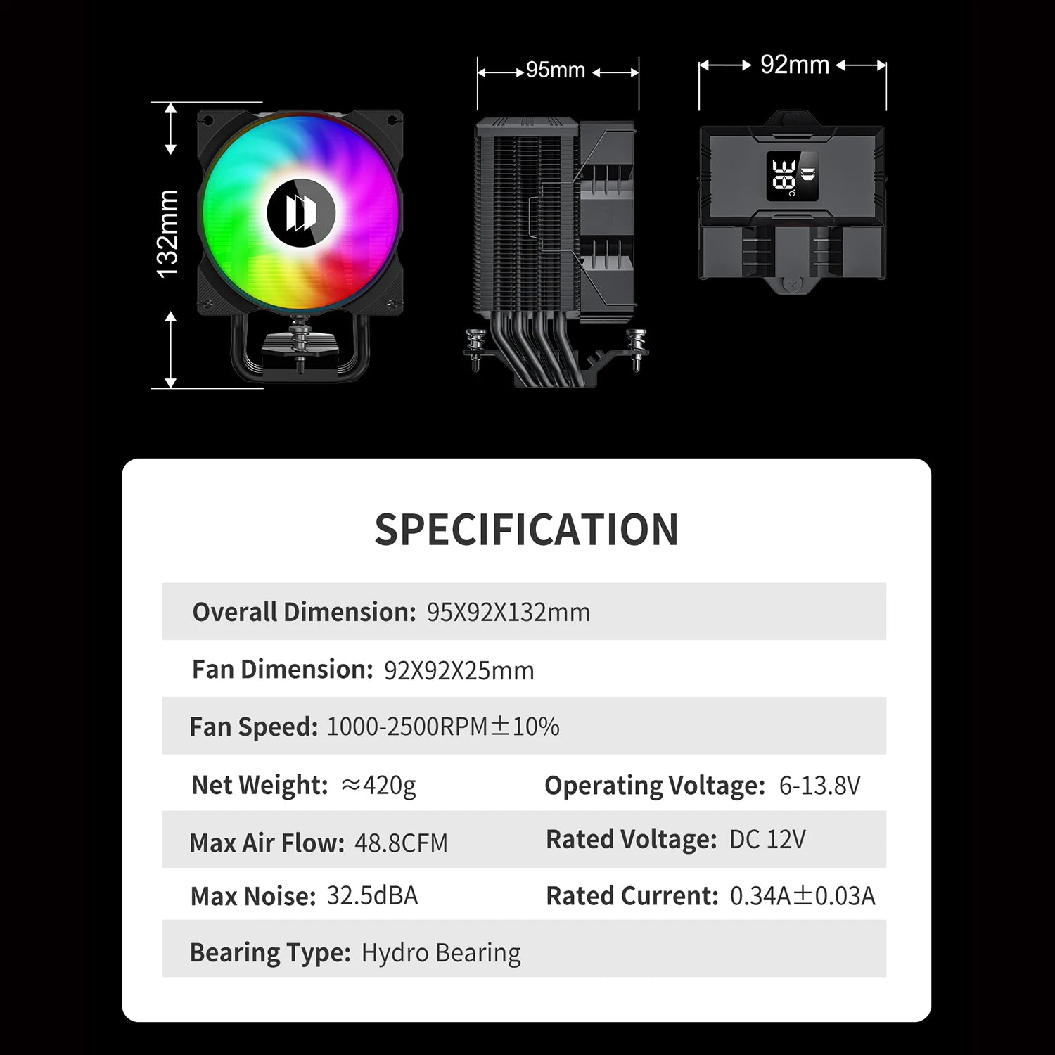 UPSIREN Walrus Assassin 90 Digital Display 4 Heatpipe CPU Cooler 92mm