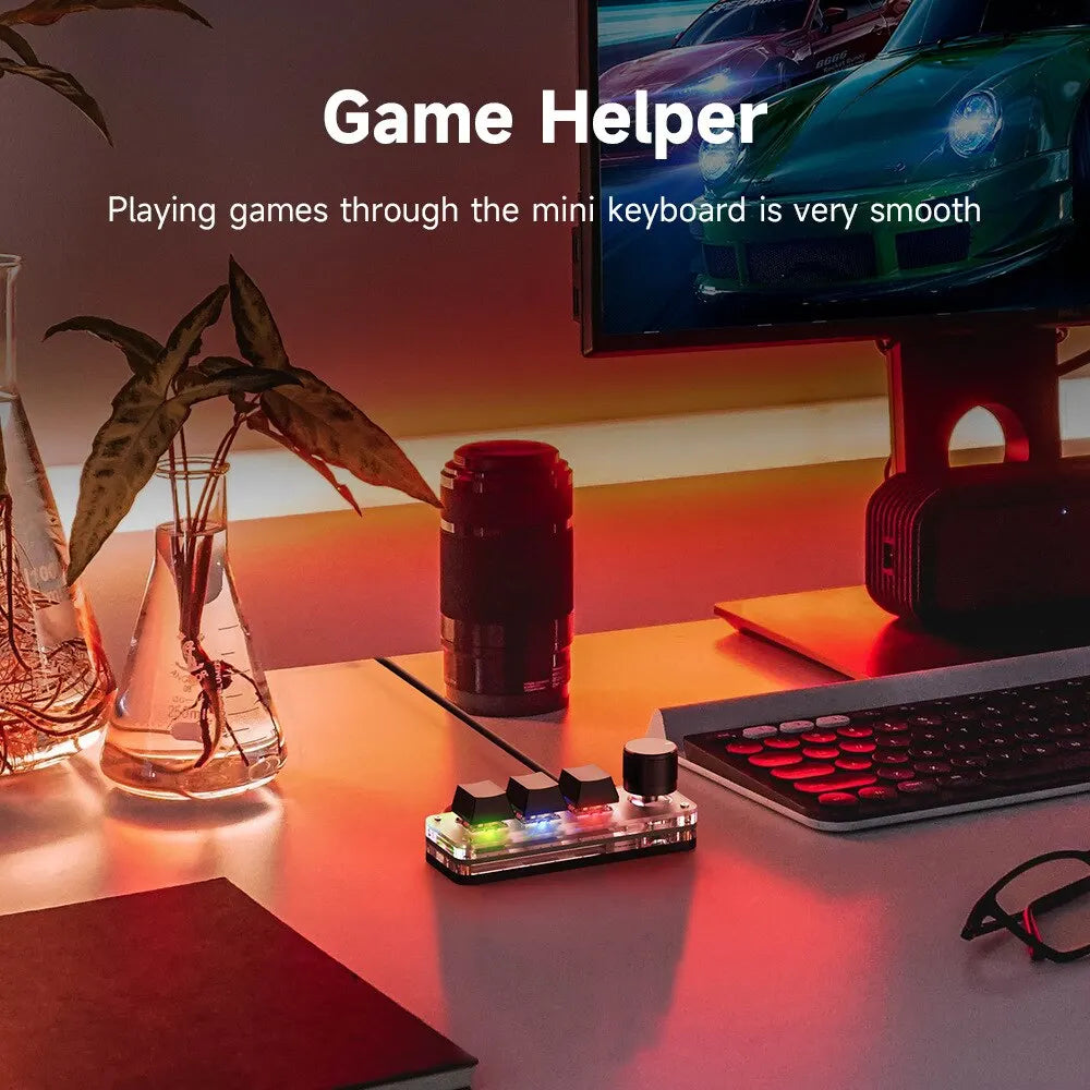 USB Mechanical Macro Keyboard – 3-Key RGB Custom Gaming Keypad