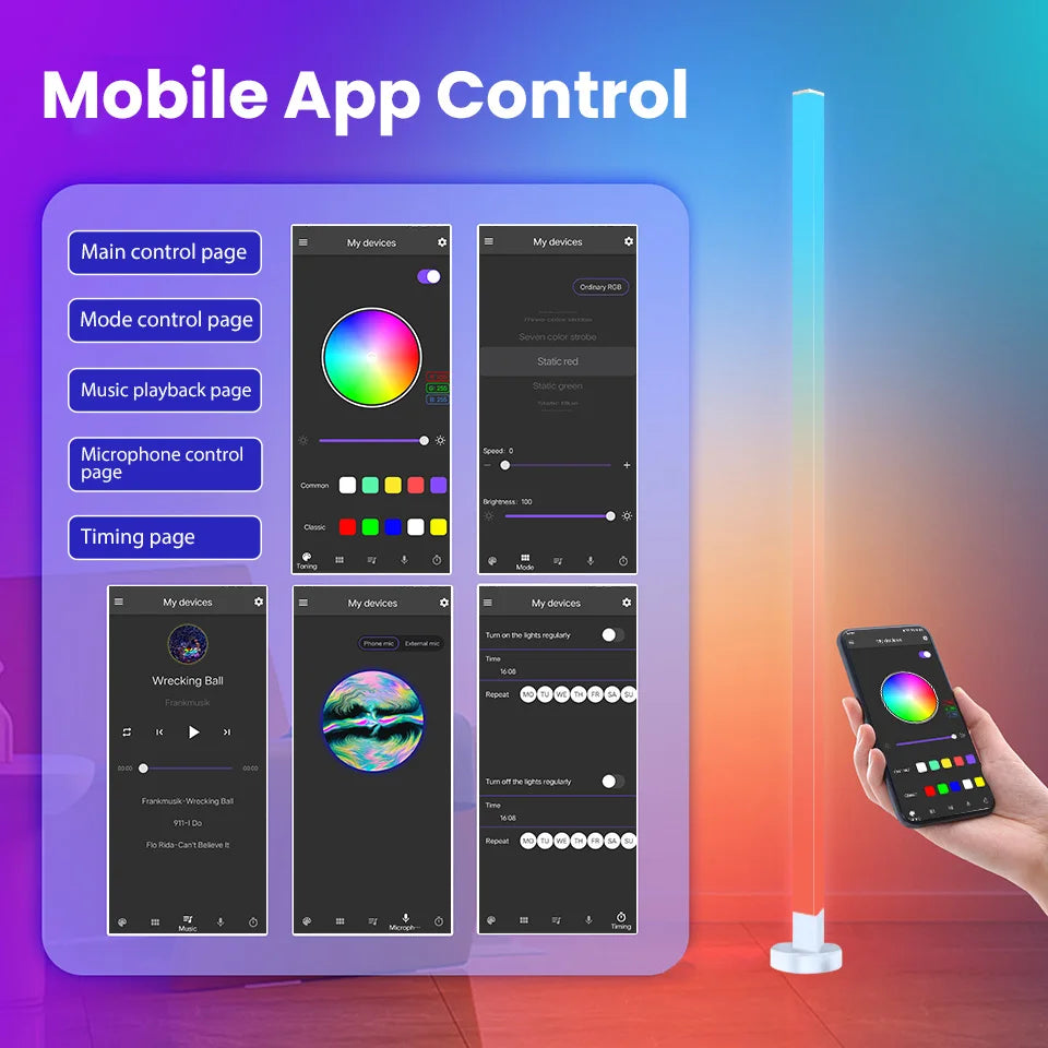 RGB LED Corner Floor Lamp – Smart APP & Remote Control Ambient Light