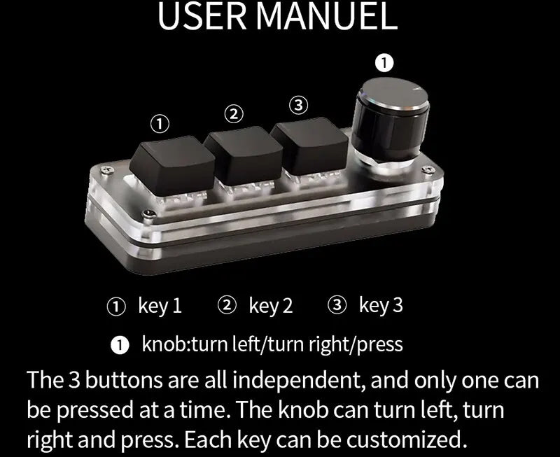 USB Mechanical Macro Keyboard – 3-Key RGB Custom Gaming Keypad