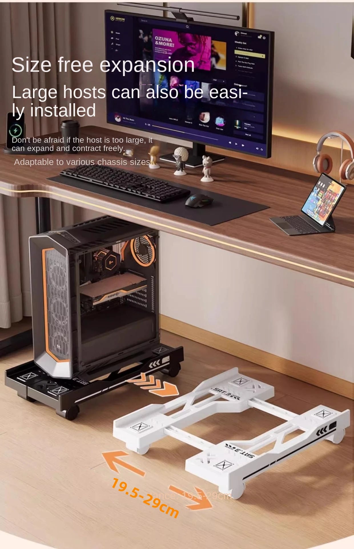 Adjustable Mobile CPU Stand with Rolling Wheels – PC Tower Holder
