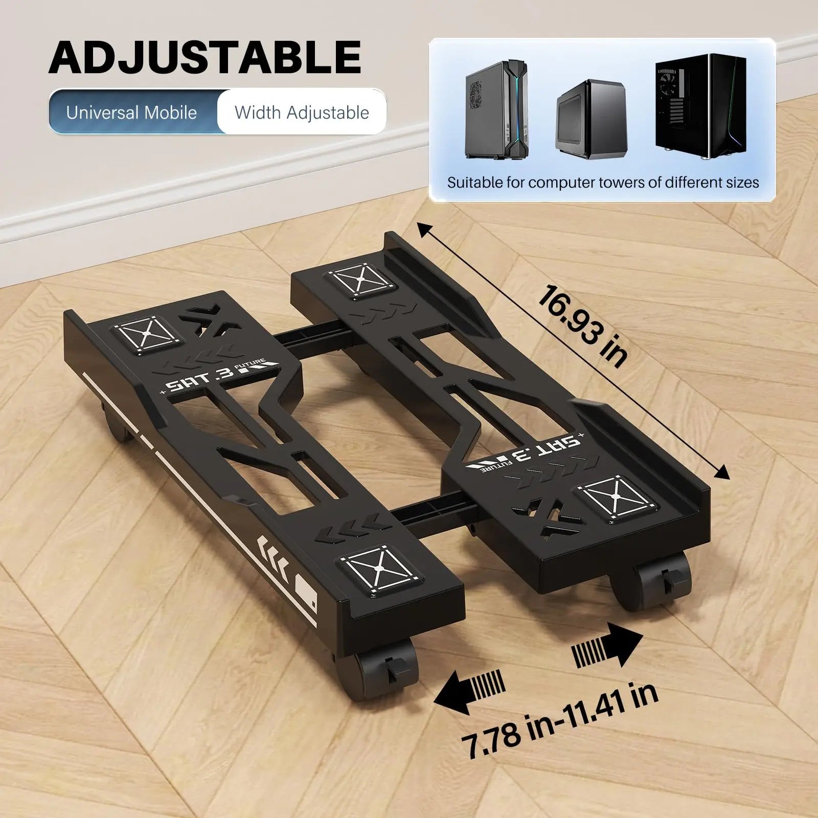 Adjustable Mobile CPU Stand with Rolling Wheels – PC Tower Holder