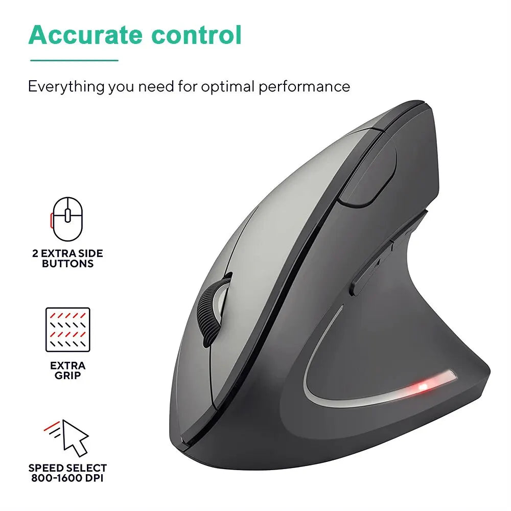 Ergonomic Vertical Wireless Mouse – 6 Button Bluetooth Mouse with Adjustable DPI