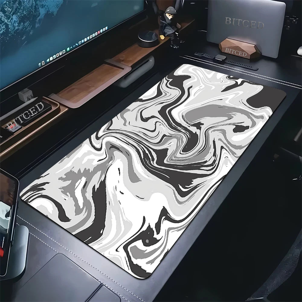 XXL Black & White Strata Gaming Mouse Pad – Extended Desk Mat