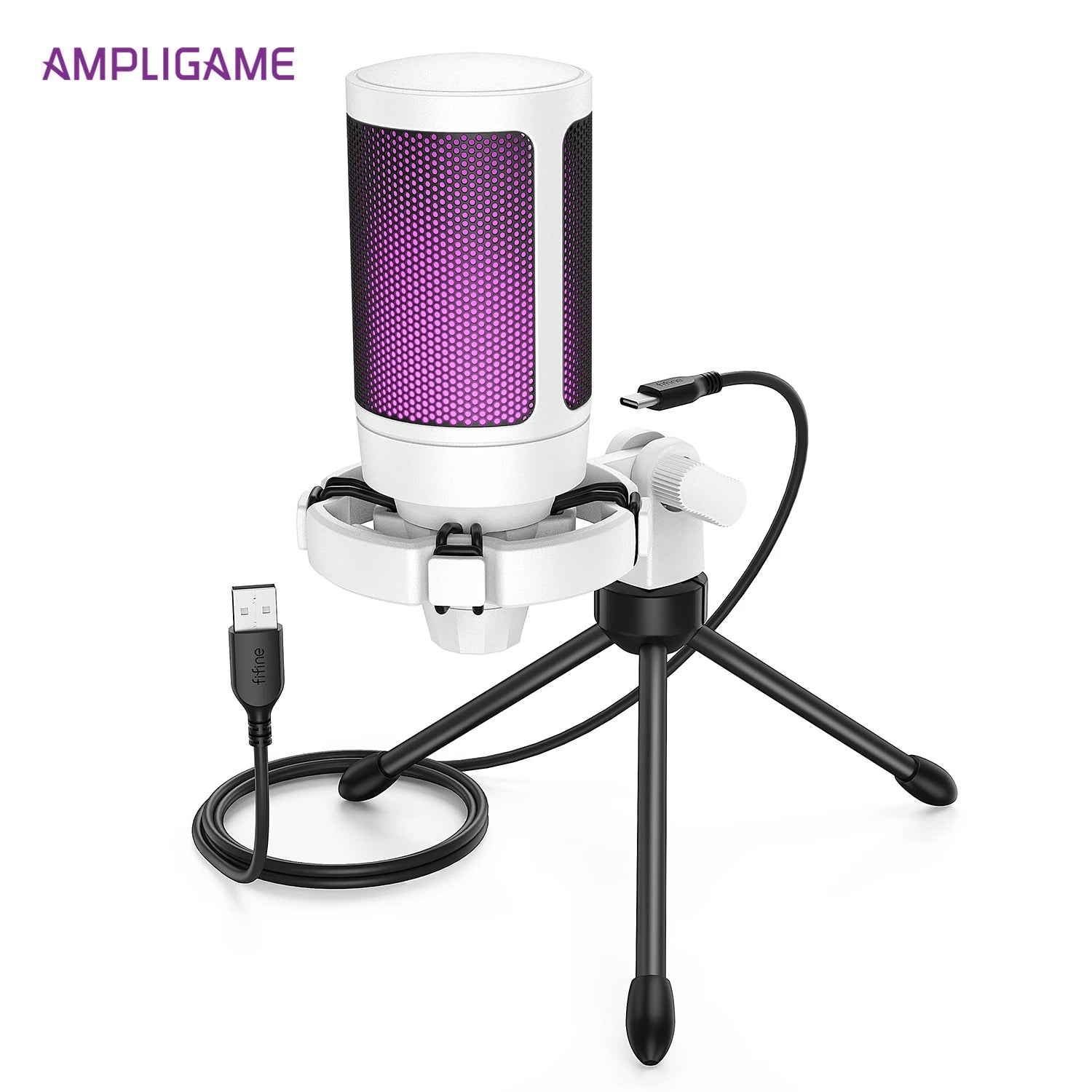 AmpliGame USB Gaming Microphone with RGB & Quick Mute