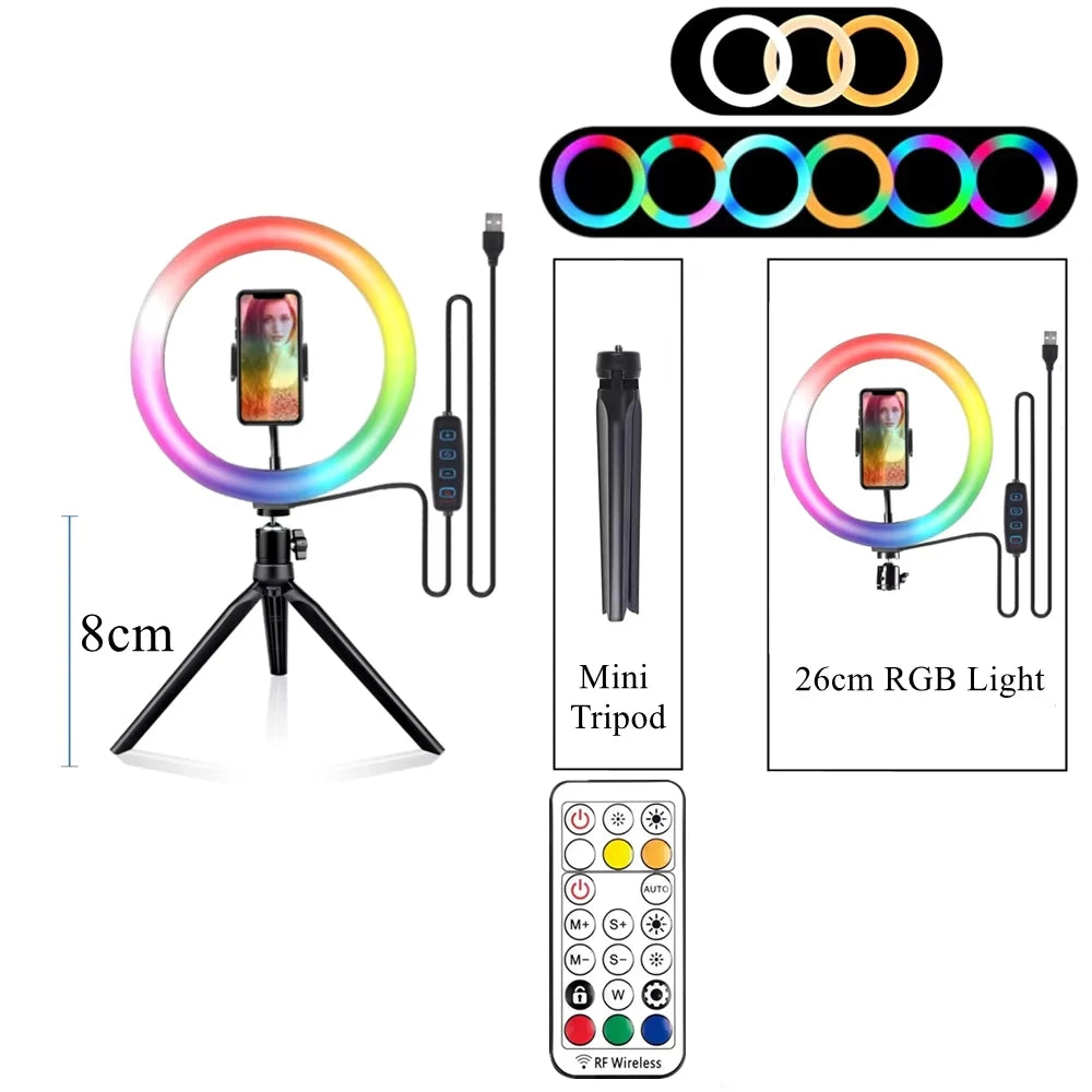 RGB Ring Light with Tripod & Remote Control for Streaming & Content Creation