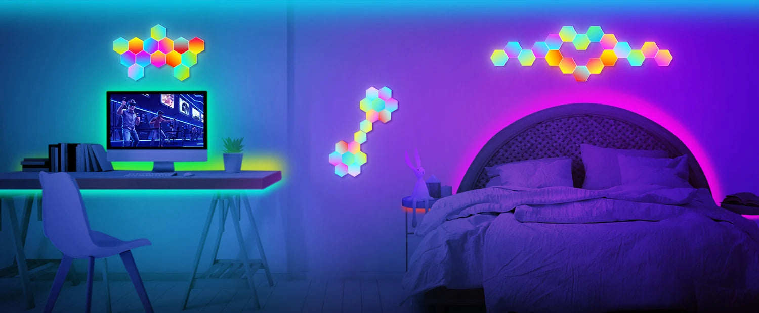 RGB Hexagon LED Wall Panels – Smart App-Controlled Gaming Room Lights