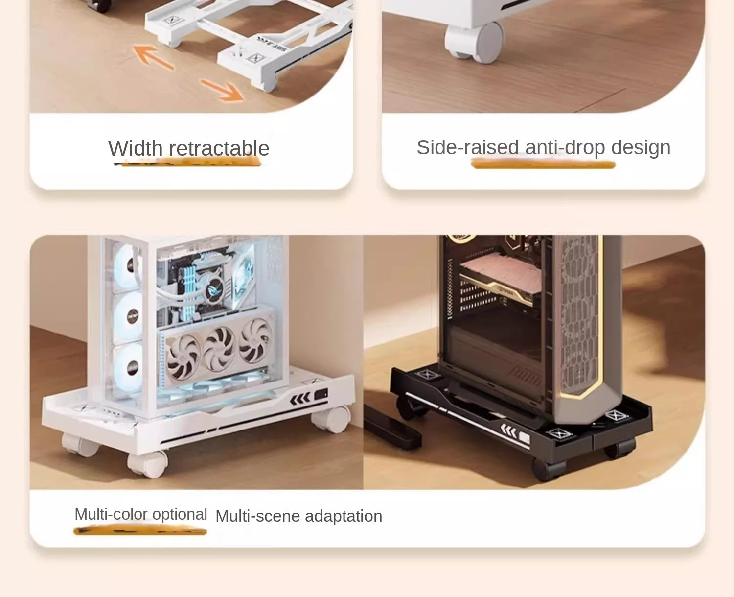 Adjustable Mobile CPU Stand with Rolling Wheels – PC Tower Holder
