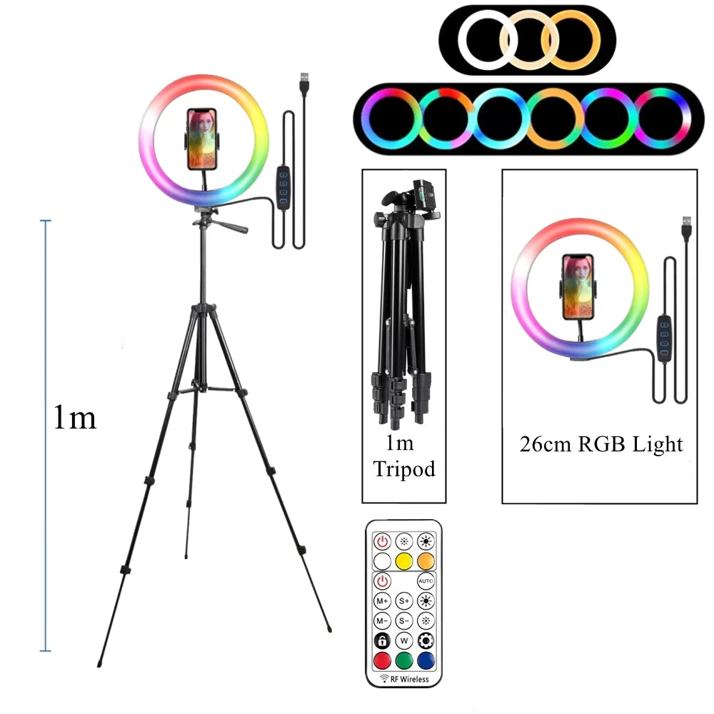RGB Ring Light with Tripod & Remote Control for Streaming & Content Creation