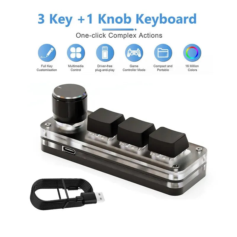 USB Mechanical Macro Keyboard – 3-Key RGB Custom Gaming Keypad