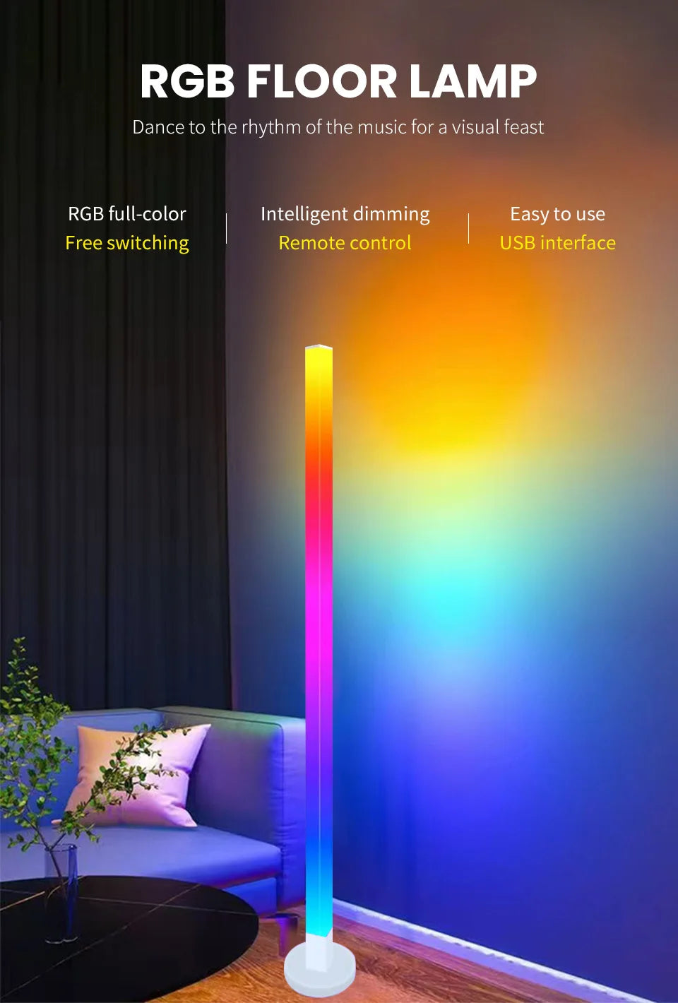 RGB LED Corner Floor Lamp – Smart APP & Remote Control Ambient Light