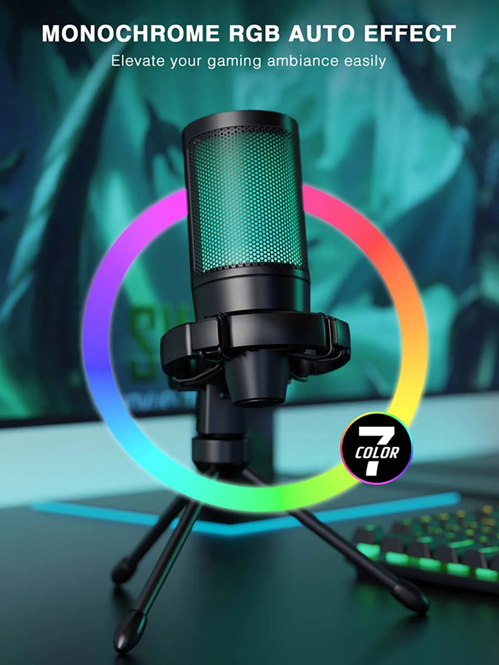 FIFINE AmpliGame RGB USB Gaming Microphone with Touch Mute & Tripod Stand