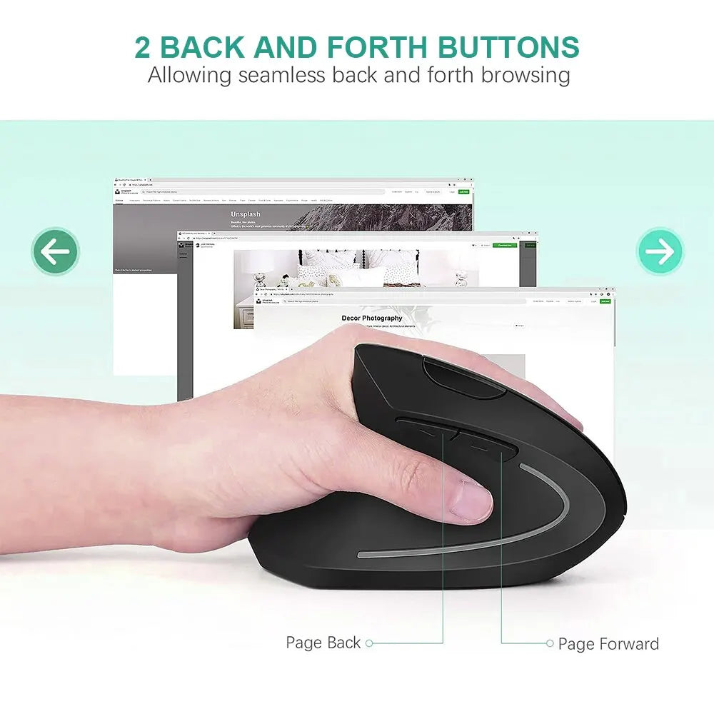 Ergonomic Vertical Wireless Mouse – 6 Button Bluetooth Mouse with Adjustable DPI