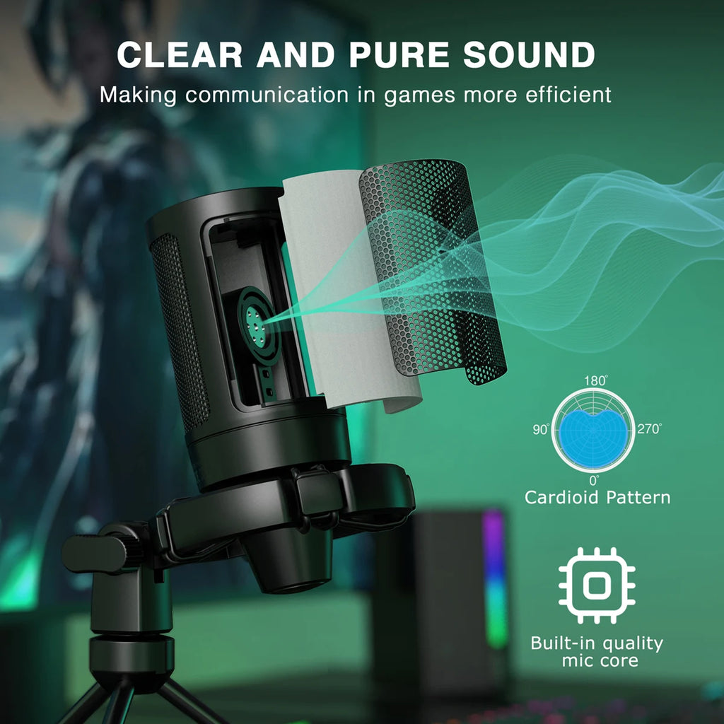 FIFINE AmpliGame RGB USB Gaming Microphone with Touch Mute & Tripod Stand