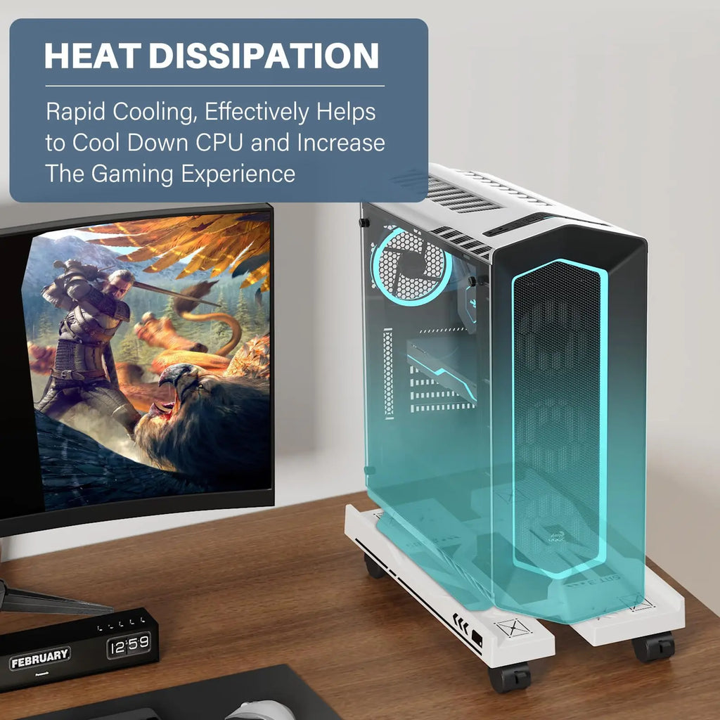 Adjustable Mobile CPU Stand with Rolling Wheels – PC Tower Holder