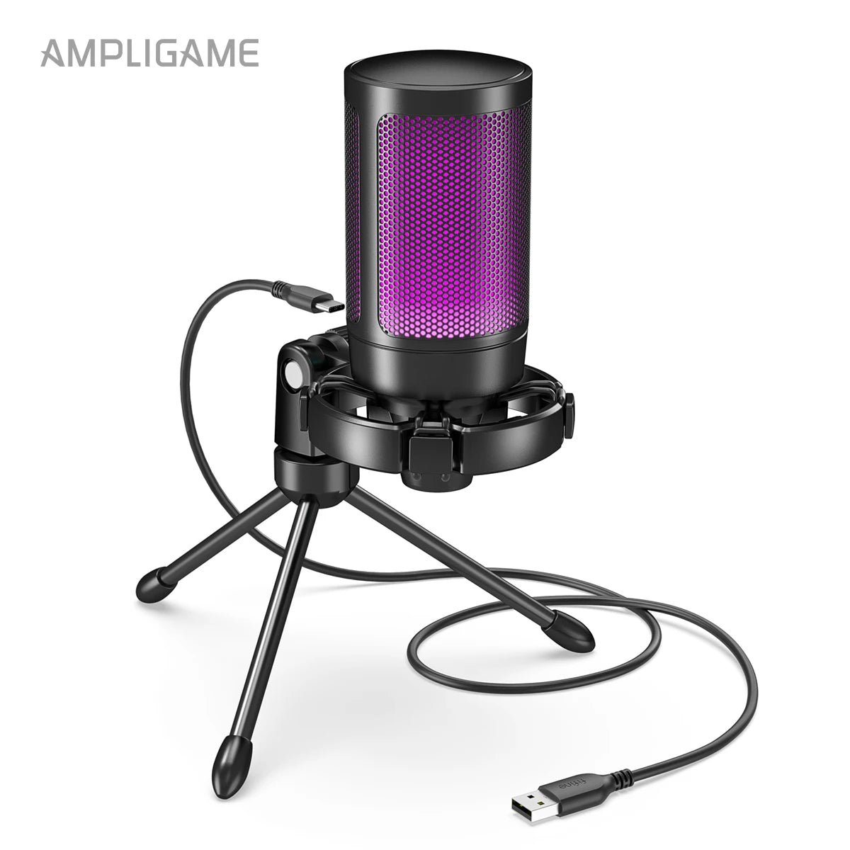 AmpliGame USB Gaming Microphone with RGB & Quick Mute