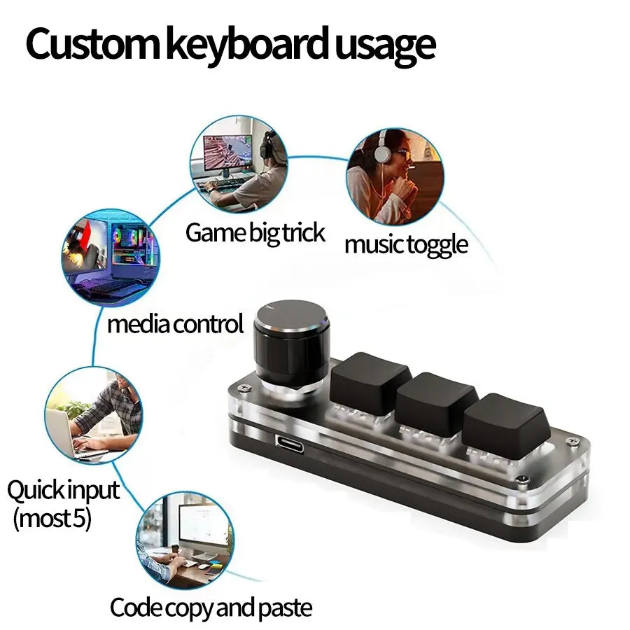 USB Mechanical Macro Keyboard – 3-Key RGB Custom Gaming Keypad