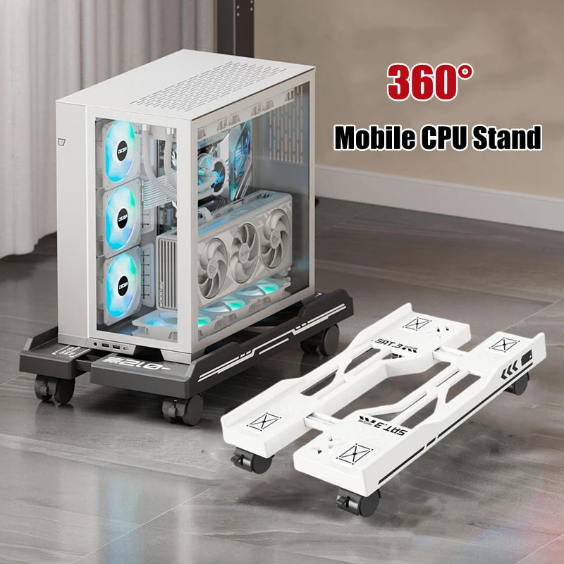 Adjustable Mobile CPU Stand with Rolling Wheels – PC Tower Holder