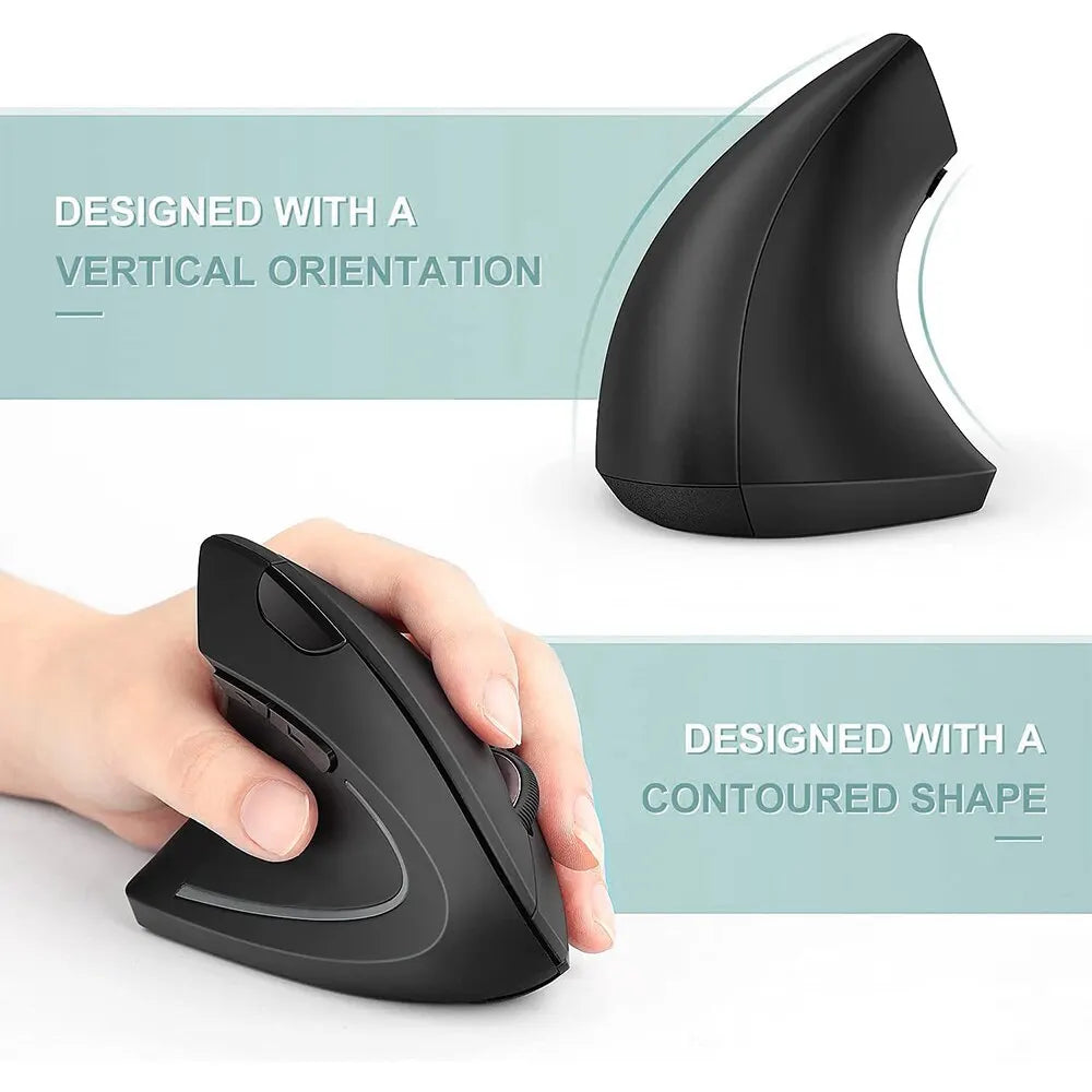 Ergonomic Vertical Wireless Mouse – 6 Button Bluetooth Mouse with Adjustable DPI