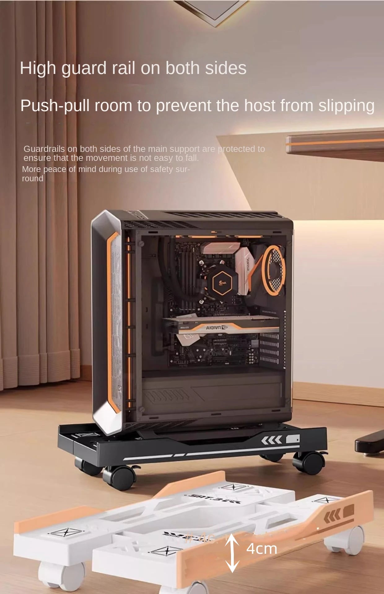 Adjustable Mobile CPU Stand with Rolling Wheels – PC Tower Holder