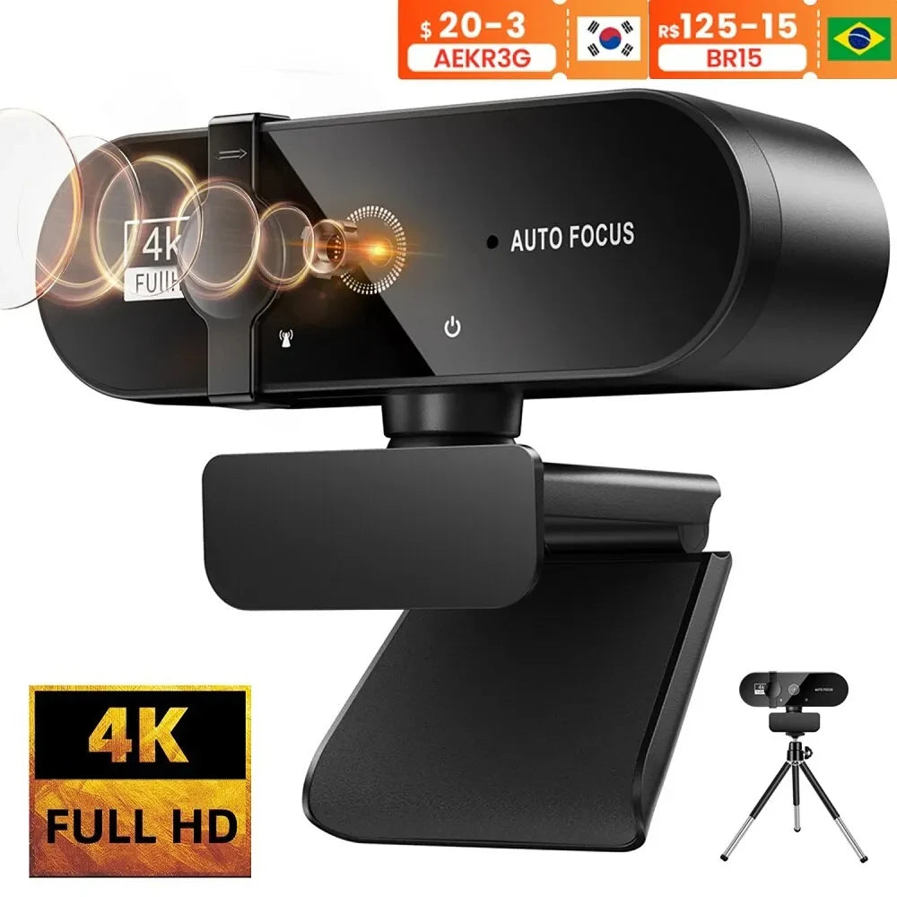 4K HD USB Webcam with Microphone & Autofocus for Streaming and Video Calls