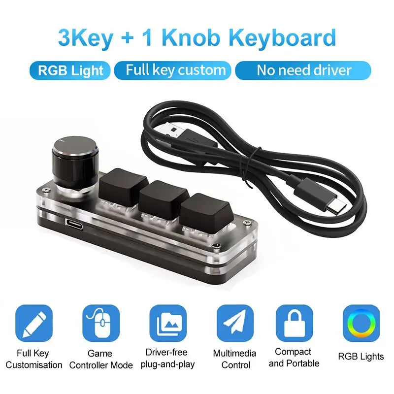 USB Mechanical Macro Keyboard – 3-Key RGB Custom Gaming Keypad