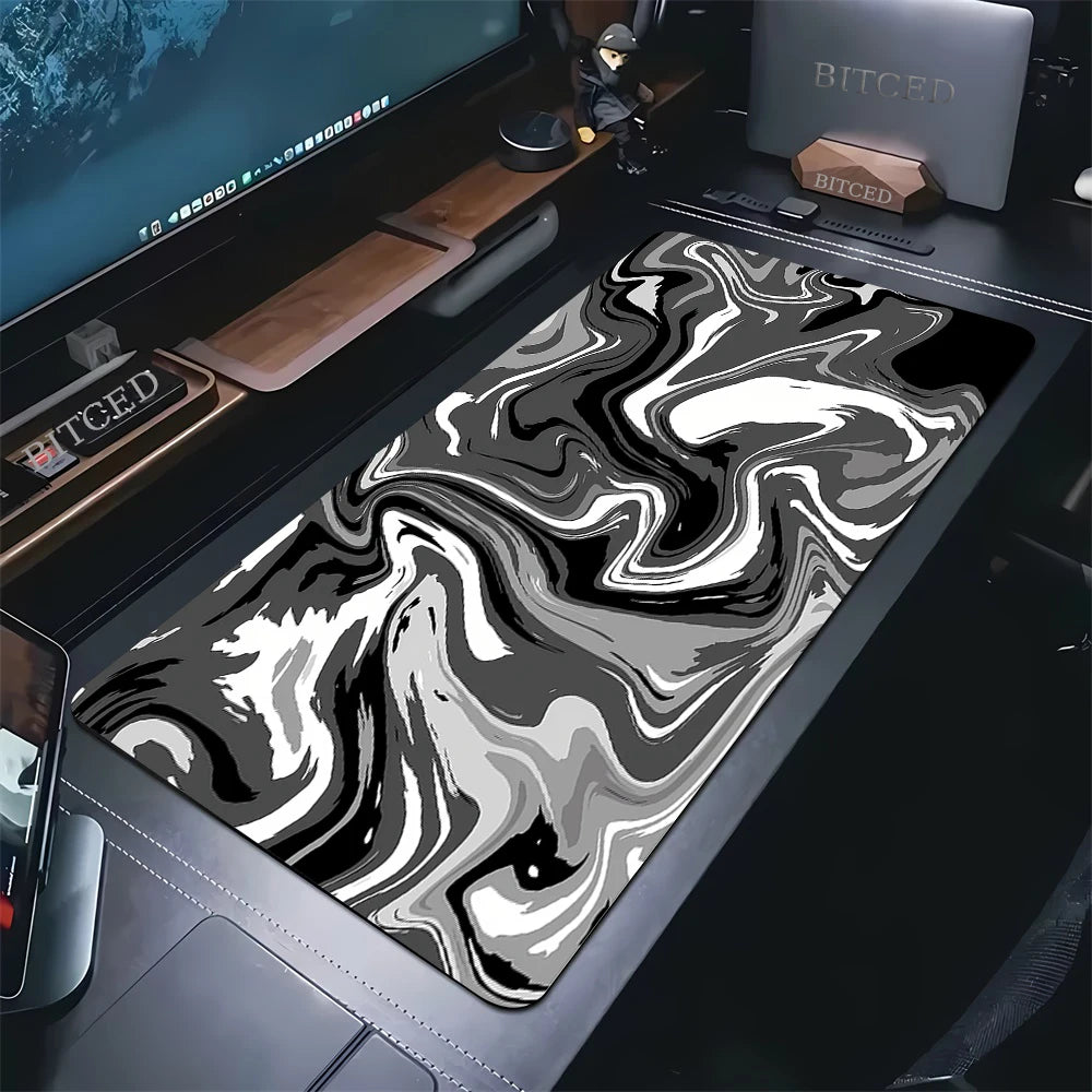 XXL Black & White Strata Gaming Mouse Pad – Extended Desk Mat