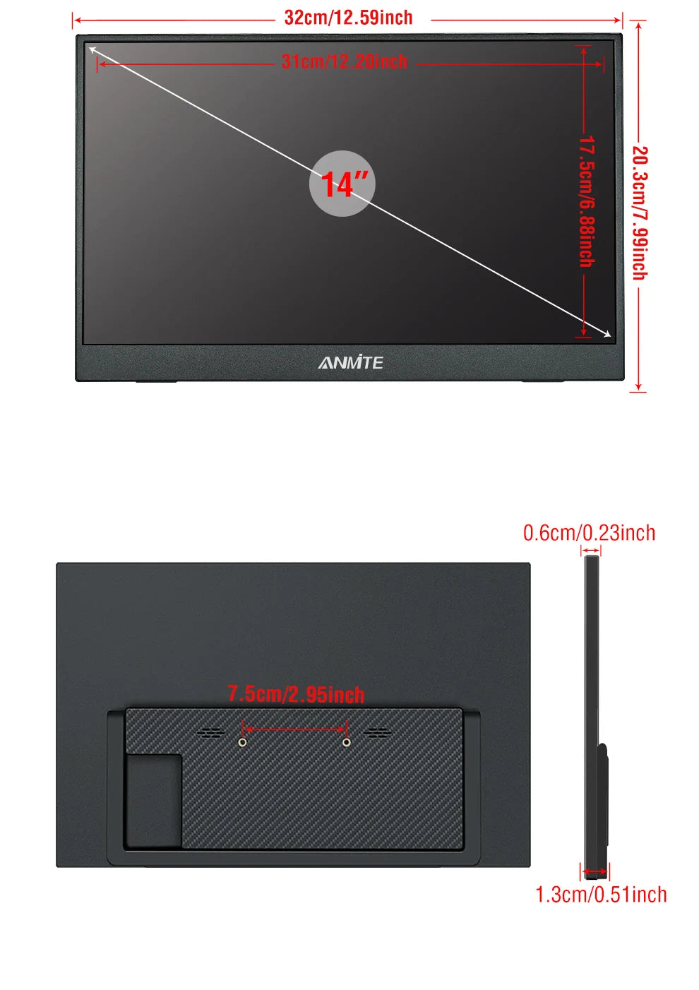 ANMITE 14-Inch Portable Monitor – Touch & Non-Touch Gaming Display