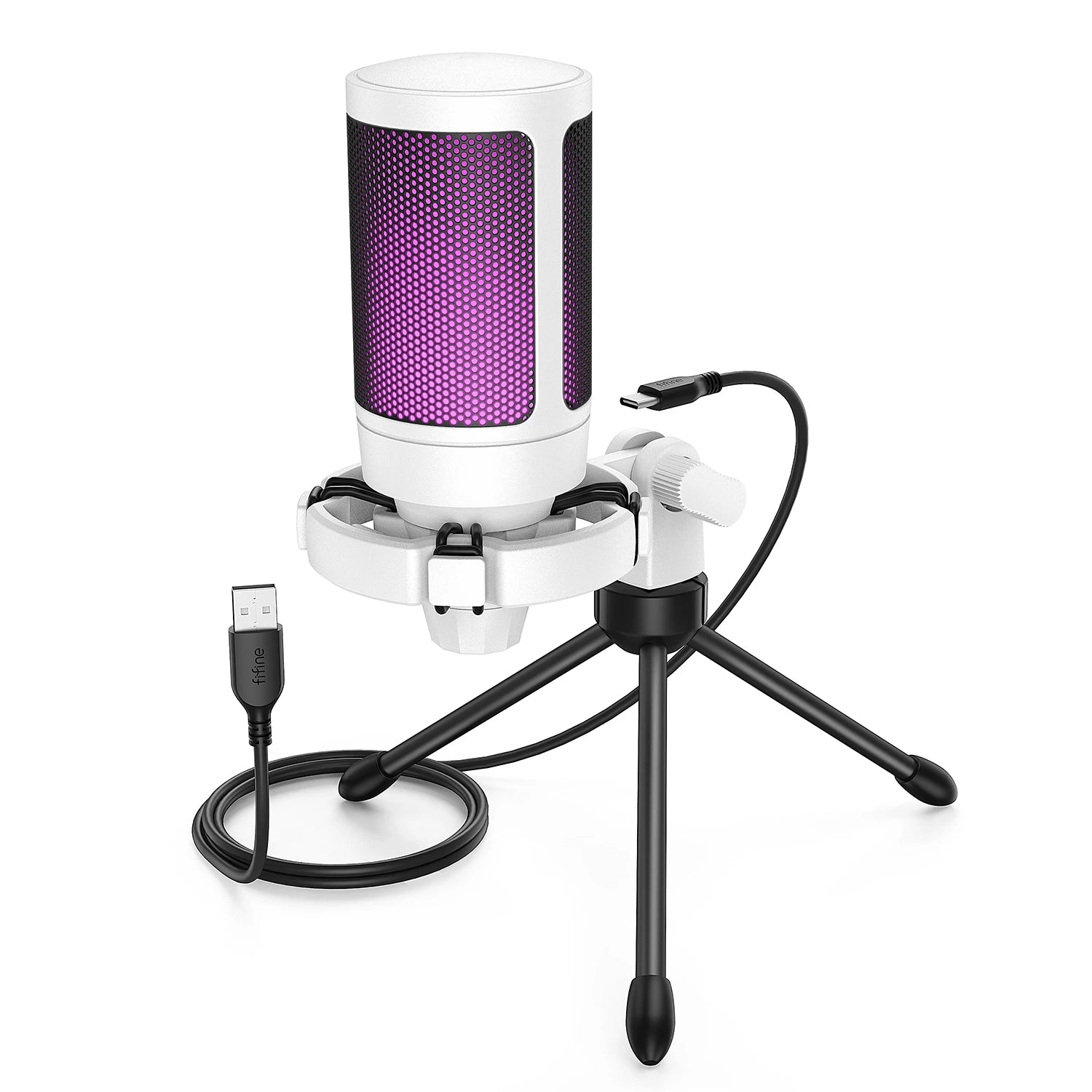 FIFINE AmpliGame RGB USB Gaming Microphone with Touch Mute & Tripod Stand