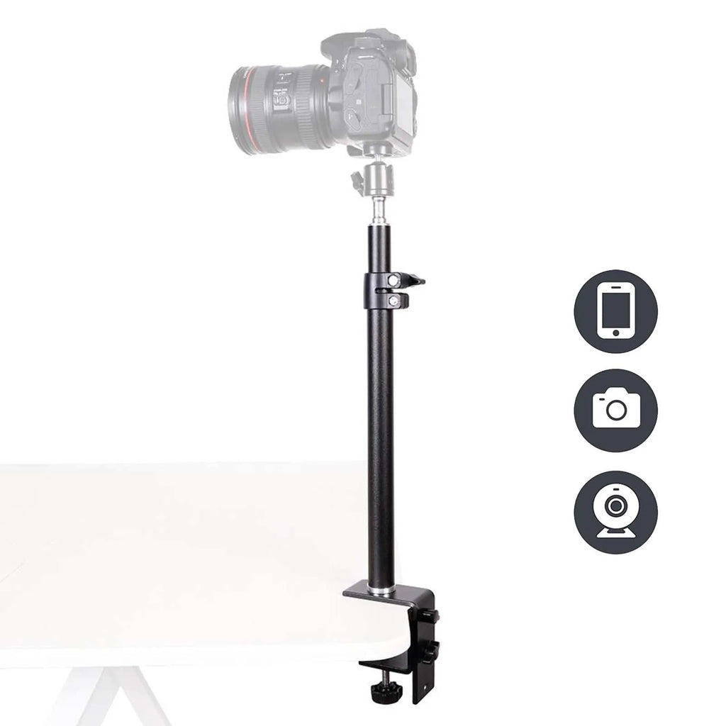 Adjustable Desk Mount Camera & Ring Light Stand – C-Clamp Photography Arm