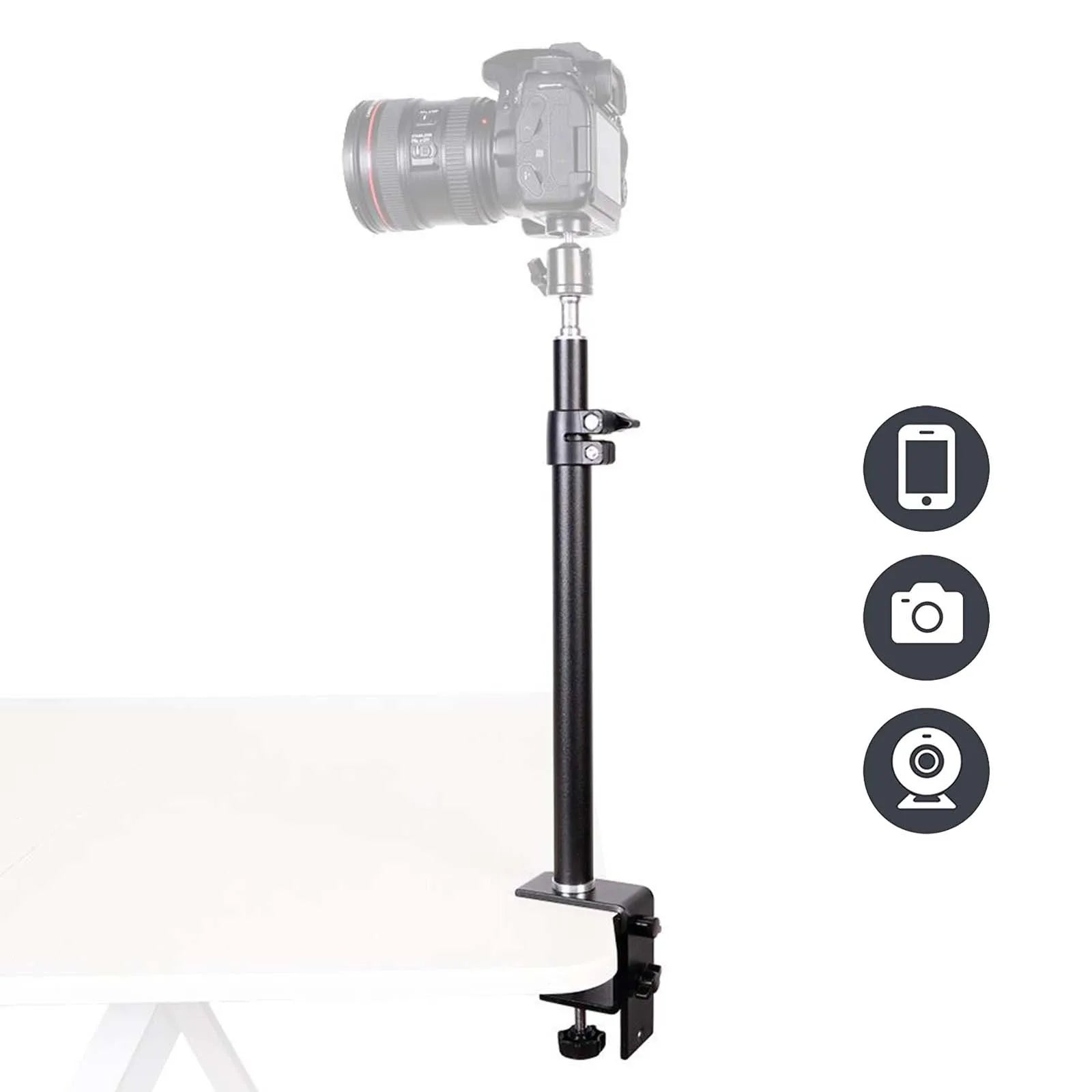Adjustable Desk Mount Camera & Ring Light Stand – C-Clamp Photography Arm