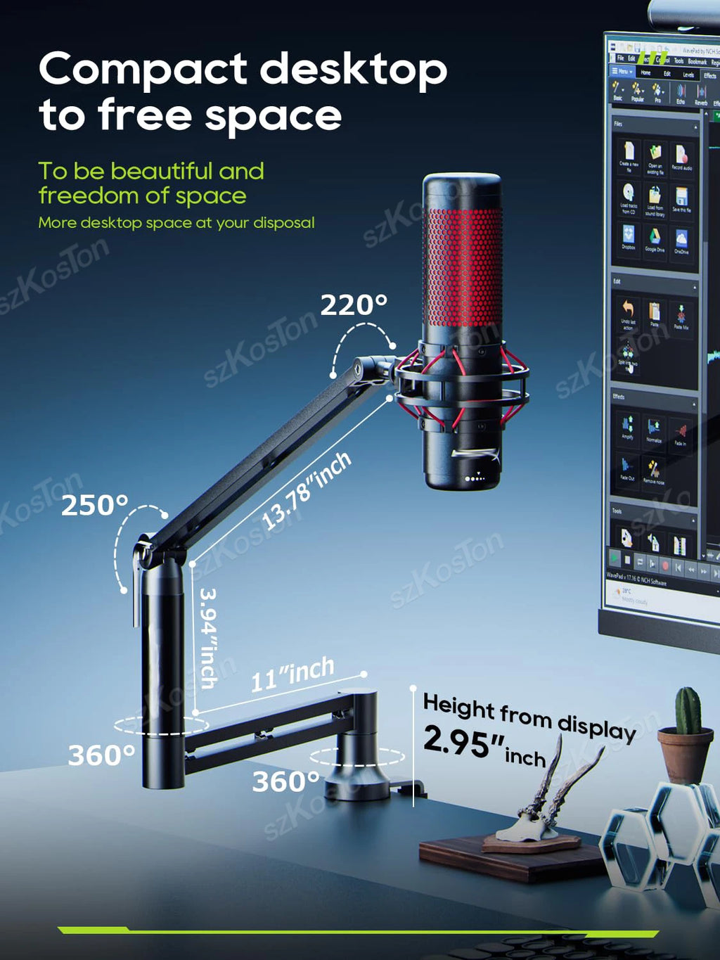 Low Profile Mic Boom Arm with Cable Management
