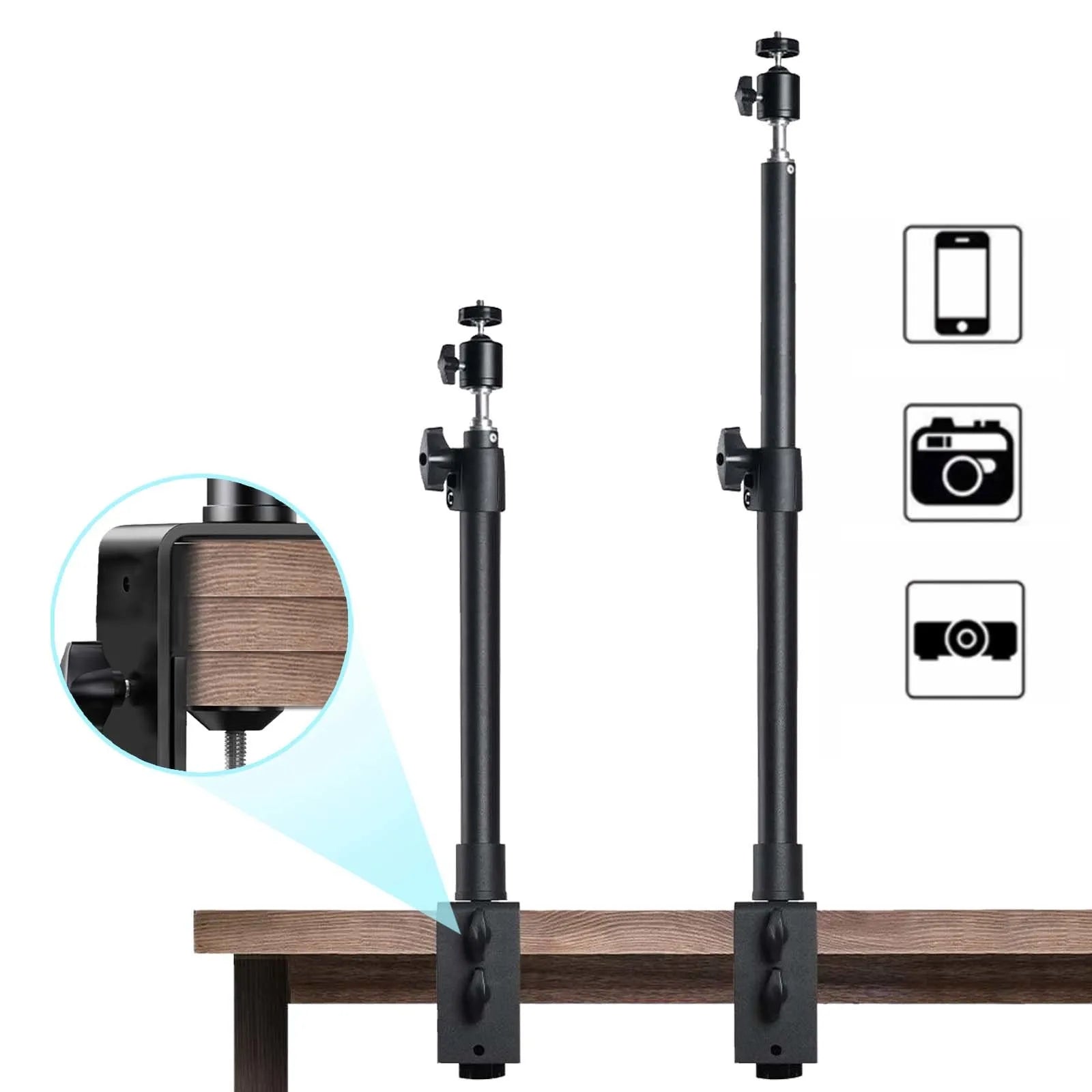 Adjustable Desk Mount Camera & Ring Light Stand – C-Clamp Photography Arm