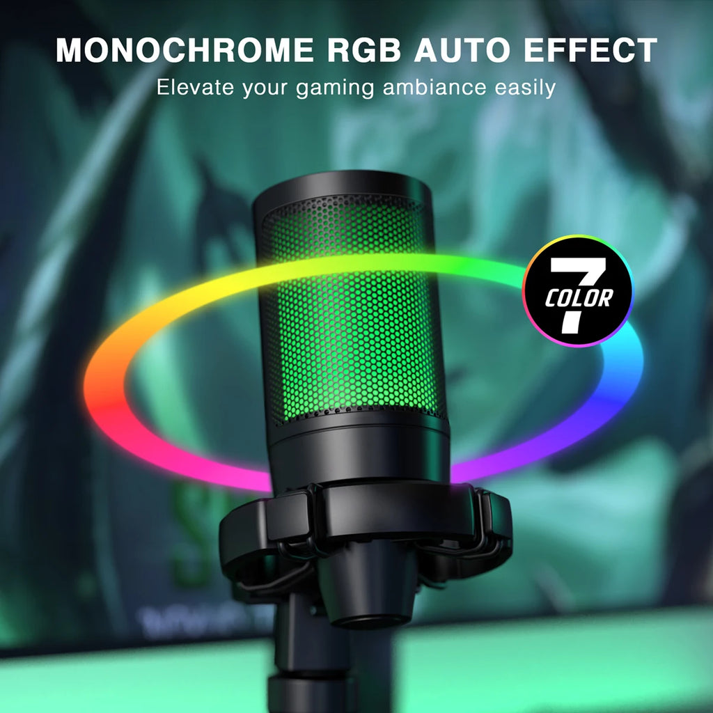 FIFINE AmpliGame RGB USB Gaming Microphone with Touch Mute & Tripod Stand