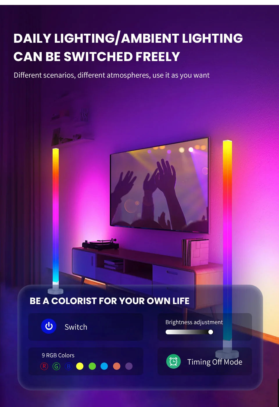 RGB LED Corner Floor Lamp – Smart APP & Remote Control Ambient Light
