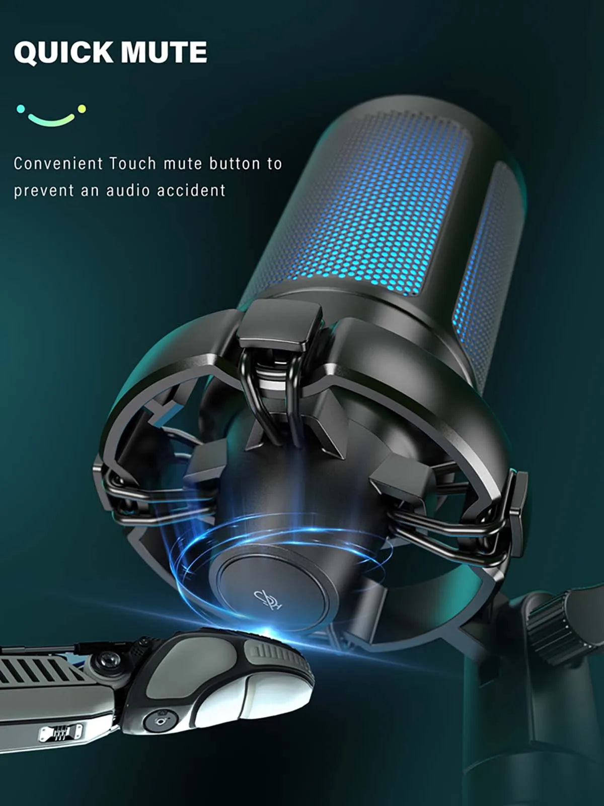 FIFINE AmpliGame RGB USB Gaming Microphone with Touch Mute & Tripod Stand