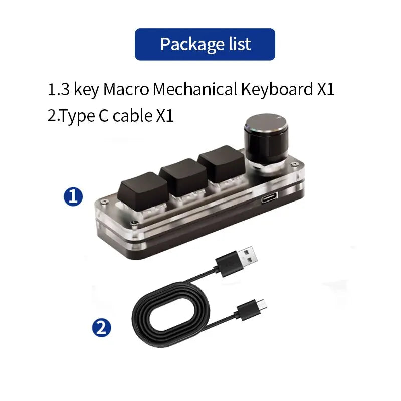 USB Mechanical Macro Keyboard – 3-Key RGB Custom Gaming Keypad