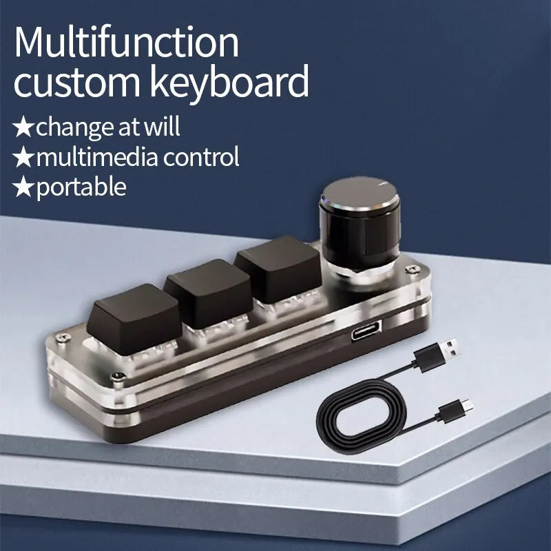 USB Mechanical Macro Keyboard – 3-Key RGB Custom Gaming Keypad