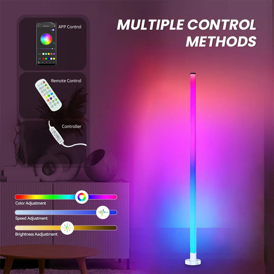 RGB LED Corner Floor Lamp – Smart APP & Remote Control Ambient Light