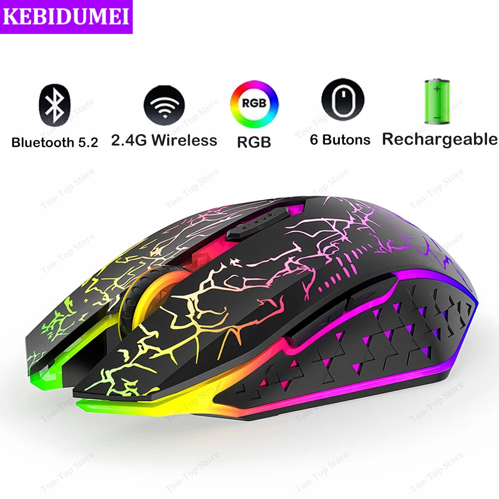 RGB Wireless Gaming Mouse – Bluetooth 5.2 & 2.4GHz Rechargeable Gaming Mouse