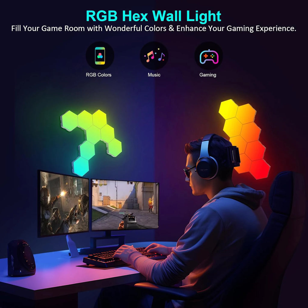 RGB Hexagon LED Wall Panels – Smart App-Controlled Gaming Room Lights