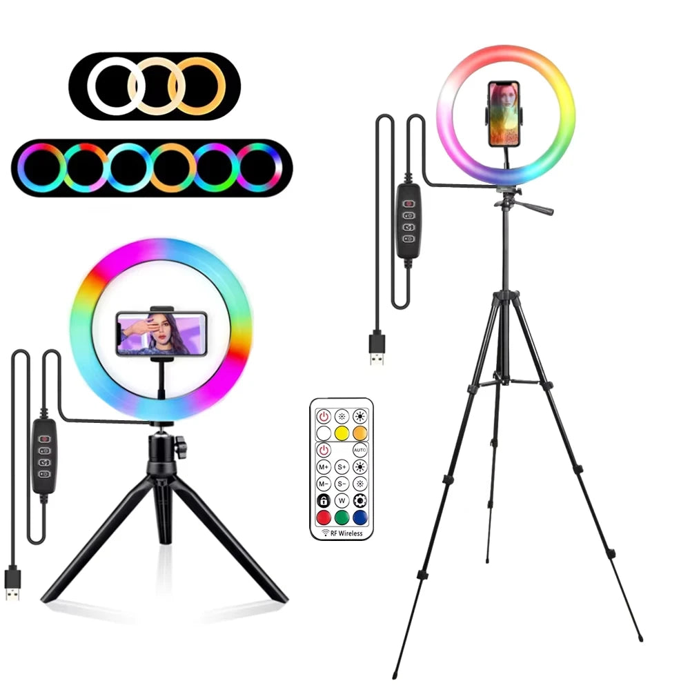 RGB Ring Light with Tripod & Remote Control for Streaming & Content Creation