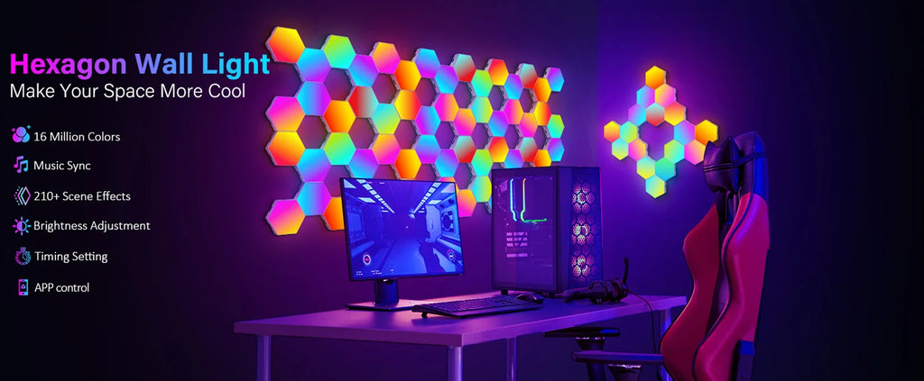 RGB Hexagon LED Wall Panels – Smart App-Controlled Gaming Room Lights