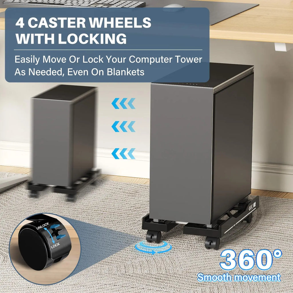 Adjustable Mobile CPU Stand with Rolling Wheels – PC Tower Holder