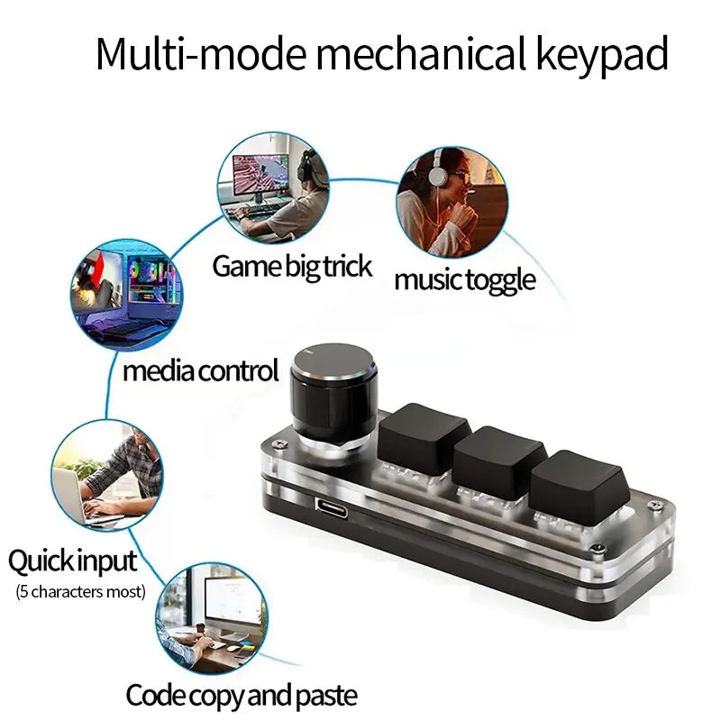USB Mechanical Macro Keyboard – 3-Key RGB Custom Gaming Keypad