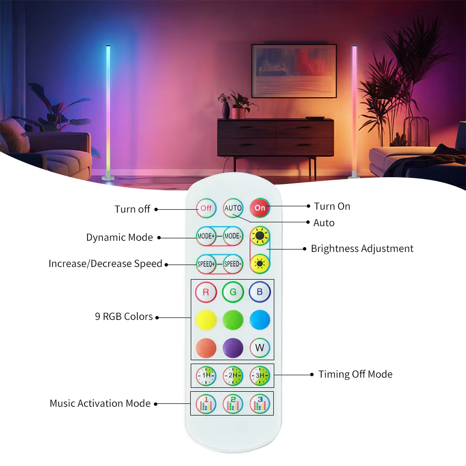 RGB LED Corner Floor Lamp – Smart APP & Remote Control Ambient Light