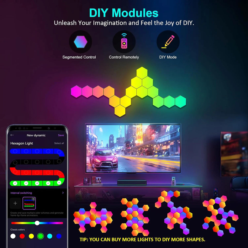 RGB Hexagon LED Wall Panels – Smart App-Controlled Gaming Room Lights