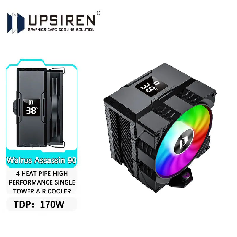 UPSIREN Walrus Assassin 90 Digital Display 4 Heatpipe CPU Cooler 92mm